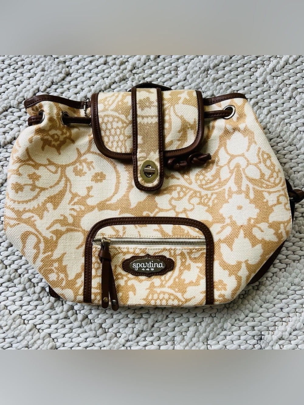 SPARTINA 449 Daufuskie Island Mount Carmel Shoulder Draw Linen Bag Purse EUC